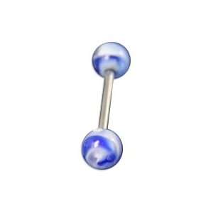  316 Surgical Stainless Steel Barbell with Blue/White Glass 