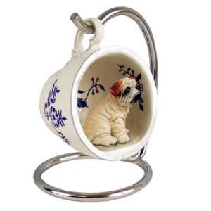 Shar Pei Blue Tea Cup Dog Ornament   Cream