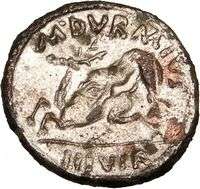 AUGUSTUS M. Durmius 18BC Rare Ancient Roman Coin LION devouring STAG 