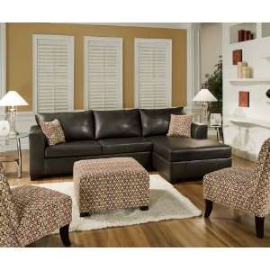  URBAN BROWN LEATHER SECTIONAL CHAISE OTTOMAN CHOCOLATE LIVING ROOM 