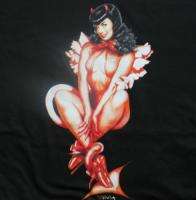 Bettie Page Devil Angel Squating Olivia Art T Shirt, MD  