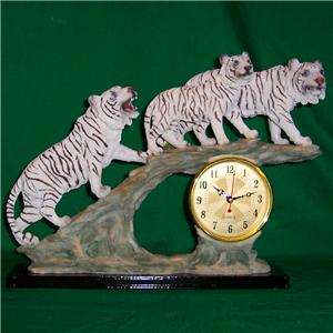 White Tigers Clock Figurine  