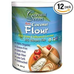  Coconut Flour, 100% organic, Raw , 16 oz (pack of 12 