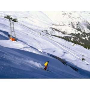 Skier on Slopes Above Village of Solden in Tirol Alps, Tirol, Austria 