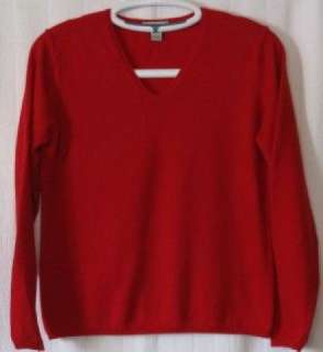 GENEVA Red Cashmere V Neck Pullover Sweater   L/Pet  