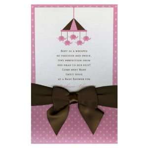 Elephant Parade Pink with Brown Bow Pocket Invitations 