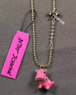 Free Ship Betsey Johnson Pink HIPPO LOCK Crystal bracelet Necklace 