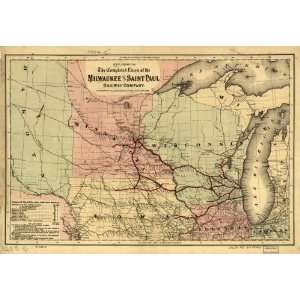  1872 Railroad map of Milwaukee & St Paul Railway
