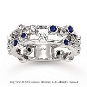  14k White Gold Unique Diamond Blue Sapphire Fashion Ring Jewelry