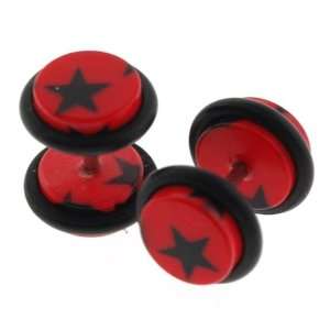   with Black Stars   16G Ear Wire and 0G (8mm) Fakepost   Sold as a Pair