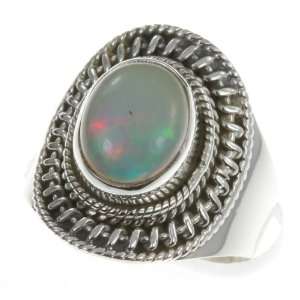  925 Sterling Silver ETHIOPIAN FIRE OPAL Ring, Size 6.5, 5 