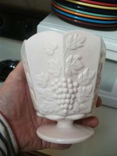 PINK milk glass depression vase compote vtg art bowl  
