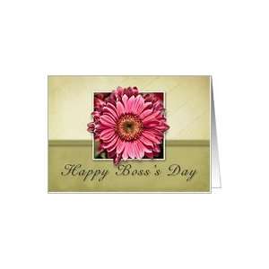 Happy Bosss Day, Framed Pink Flower on Tan and Green Background Card