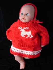 OOAK Christmas Handmade Knit Reindeer Sweater Skirt Muff Newborn 6 mo 