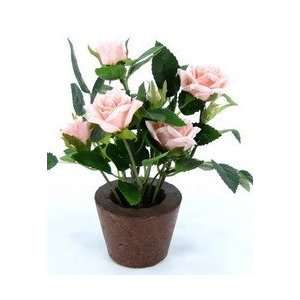   Silk Flowers diamond rose n rnd terra cotta pot 6 pk