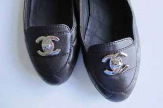 675 Chanel CC Twisted Lock Quilted Leather 37.5 Ballet Flats 