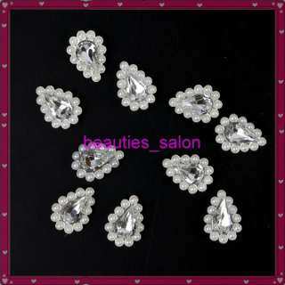 10pcs White Crystal Water drop Pearl Shape 3D Stickers Nail art 