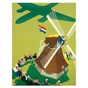 World Travel Poster KLM Royal Dutch Airlines Holland Windmill 12 inch 