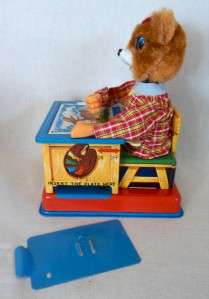 WORKING 1950s TEDDY the ARTIST Battery Operated Toy w/ Box   Yonezawa 