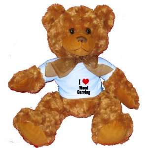  I Love/Heart Wood Carving Plush Teddy Bear with BLUE T 