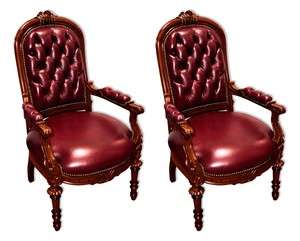   19th C. Walnut Victorian Clients Chairs in Tufted Burgundy Leather