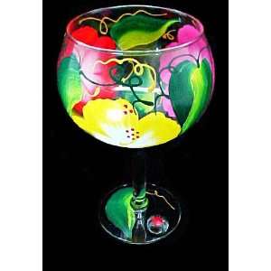  Hibiscus Design   Hand Painted   Grande Goblet   17.5 oz 