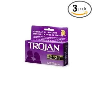 Trojan Very Sensitive Latex Condoms, Lubricated, 12 Count Boxes (Pack 