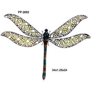   Metal Wall Dragonfly with Flower Press Cut Out Design