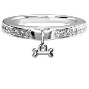  Chubby Bone Charm Ring, CZ Band in Sterling Silver   size 