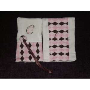  Designer Burp Cloths Personalized Pink and Brown Argyle 