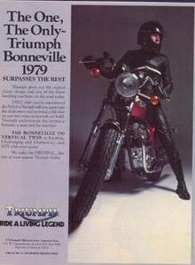 1979 Triumph Bonneville 750 Motorcycle The One Original Color Ad 