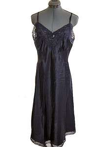   Vintage 60s Barbizon Black Lace Trimmed Silky Full Slip Size 36  