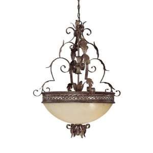   Collection 5 Light Pendant, Dark Spice Finish with Rust Scavo Glass