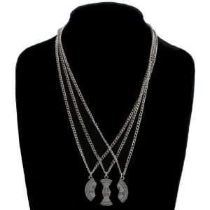  Silver Tone 3 Part Pendant Necklace Best Friends Bff Set Jewelry