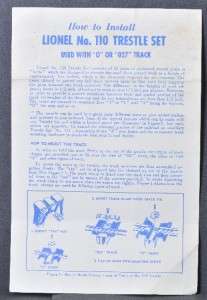 Lionel 110 trestle set instructions sheet, 110 21 1 56  