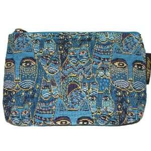  Laurel Burch Indigo Cats Tapestry Cosmetic Bag Blue Fabric 