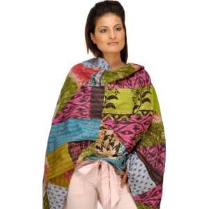   Kantha Embroidered Shawl from Kolkata   Pure Silk 