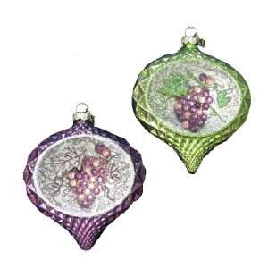  Kurt Adler 5 Glass Onion with Grapes Design Ornament Set 