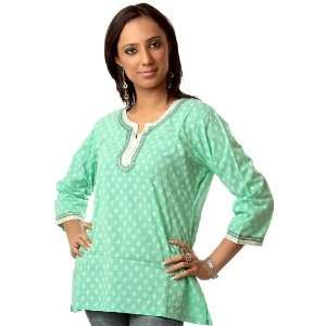  Green Printed Kurti from Ranthambore with Sequins on Neck 