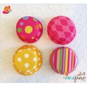   Jane   100 Set Bright Polka Dots and Stripes Cupcake Liners (25 X 4