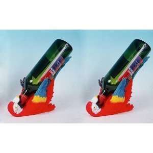 Red Parrot Macaw Wine Bottle Holder Pair