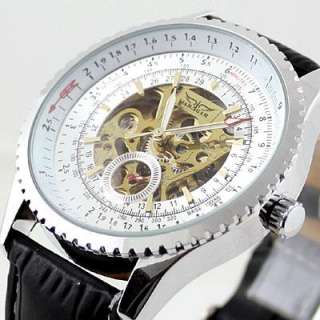 Men Fashion Watch Skeleton Number White Face Automatic  