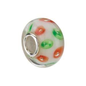  Kera Sterling Silver White With Red & Green Swirls Glass 