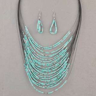 Glass Beads Amazing Multilayer Jewelry Pendant Necklace Earrings Set 