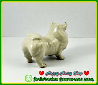 Miniature Figurine Ceramic Animal Statue White Cute American Eskimo 