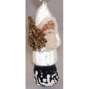  White Beaded Ino Schaller Paper Mache Santa Ornament