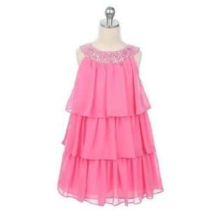  Pink Chiffon Tiered Girls Dress with Sequins Girls Size 16 