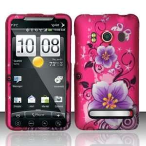 HTC Evo 4G Hibiscus Purple Pink Flower Rubberized Hard Case (free EDS 