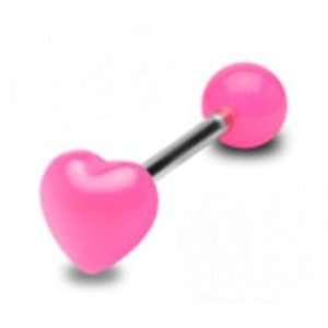  Tongue Ring Piercing Barbell with Pink Heart Design Top 