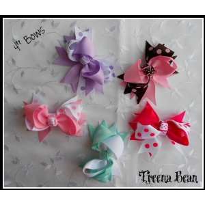 Treena Bean Set of 5 Assorted Polka Dot 4 inch Grosgrain Baby Hair Bow 